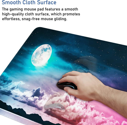 Large Mouse Pad, Gaming Mousepad, 31.5x15.7x0.12 in Extended Mouse Mat Non-Slip Spill-Resistant Desk Pad with Special-Textured Surface, Anti-Fray Stitched Edges for Esports Pros/Office/Home