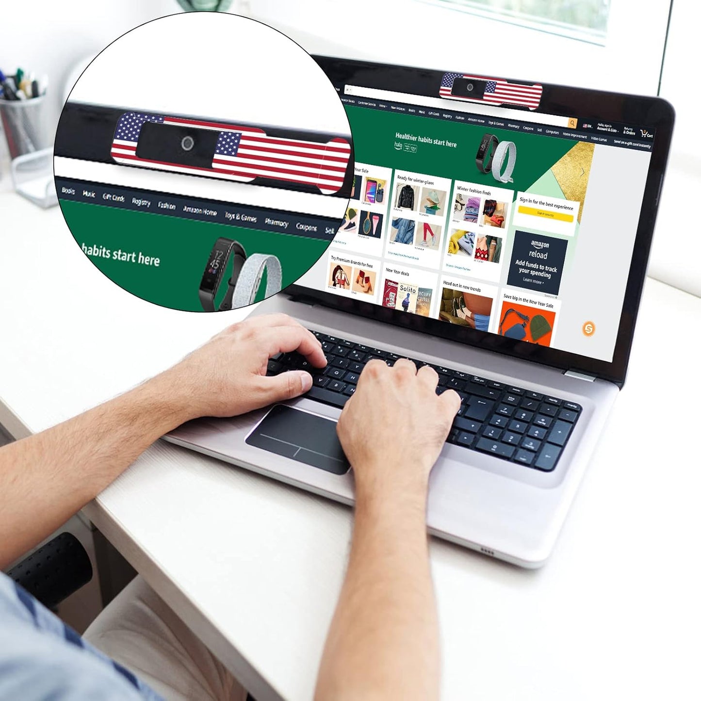 Webcam cover, 3 pieces, laptop camera cover, privacy shielding capacity is twice as big as the traditional, suitable for computer mobile phones, laptops, tablets and so on (American flag)