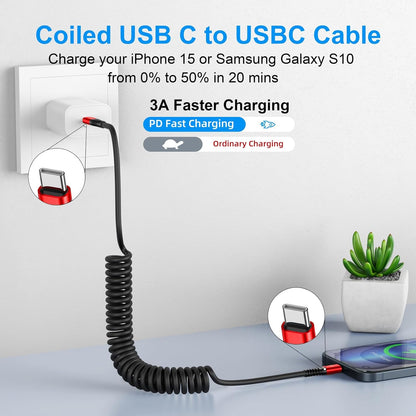 USB C to USB C Cable 6ft, 2Pack Coiled USBC Charger Cable for Car, Type C Fast Charging Compatible with iPhone 16/15/Plus/Pro/Pro Max/MacBook Pro 2020/iPad Pro 2020/iPad Air 4/Samsung Galaxy S23-Red