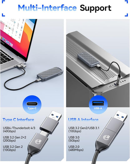 ORICO USB4 40Gbps M.2 SSD Enclosure, Supports Up to 8TB M.2 NVMe SSDs, Finned Aluminum Alloy Case, USB-C to USB-A&C 2-in-1 Cable, Plug and Play, Compatible with Thunderbolt 3/4, USB 3.2/3.1/3.0- M2V01
