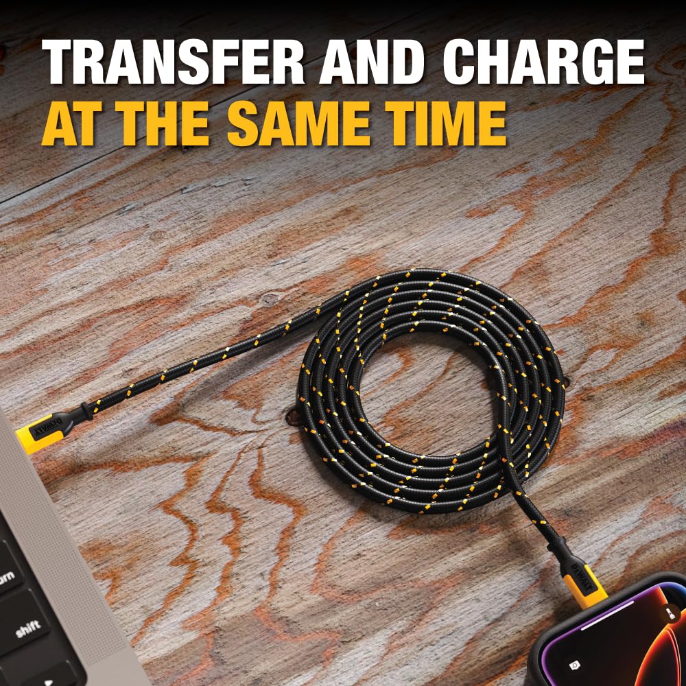 DEWALT Heavy Duty USB C Cable, Jobsite 60 Watt USB C Cable, High Speed Type-C to Type-C, Fast Charge PD USBC Fast Charging Cord for iPhone 16/15 Plus Pro Max, MacBook, iPad, Samsung Galaxy, 4 ft