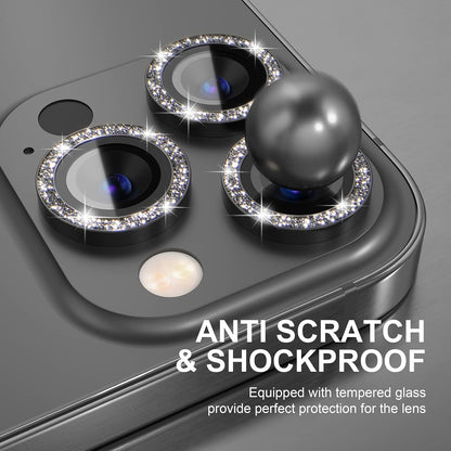 Choiche [3+1 for iPhone 13 Pro/iPhone 13 Pro Max Camera Lens Protector Bling, 9H Tempered Glass Camera Cover Screen Protector Metal Ring Decoration Accessories (Glitter-Graphite)