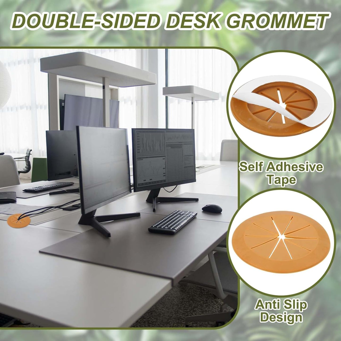 PATIKIL Desk Grommet 2-3/8", 4 Pcs Round Cable Grommet Cord Hole Cover with Adhesive Tape Flexible Table Wire Organizer for Office Home Table Countertop, Light Brown