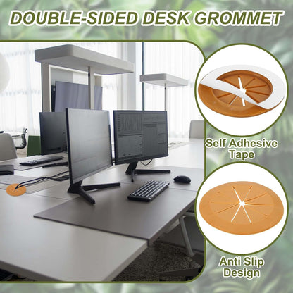 PATIKIL Desk Grommet 2-3/8", 4 Pcs Round Cable Grommet Cord Hole Cover with Adhesive Tape Flexible Table Wire Organizer for Office Home Table Countertop, Light Brown