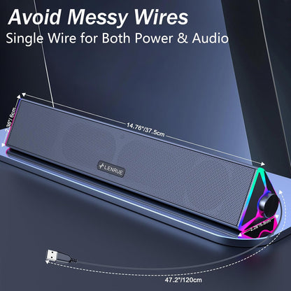 LENRUE Computer Speakers for Desktop,PC Speakers with Single USB for Power and Stereo Sound,Touch Lights Gaming Speakers Sound bar for Desktop PC Monitor Laptop(USB-C Adapter Included)