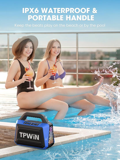 Portable Bluetooth Speakers Loud - Wireless Speaker 80W Peak, Light Show, 20H Playtime, Strong Bass, BT 5.3, TWS, IPX6 Waterproof for Outdoor Travel Beach Camping - Blue