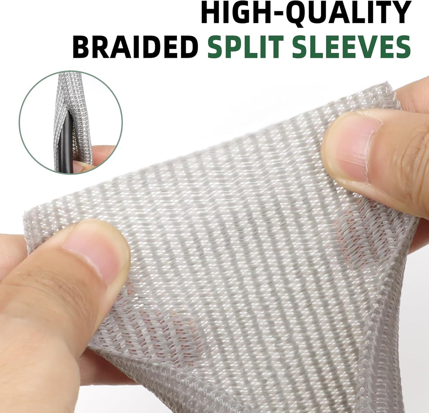 Split Wire Loom Tubing, Cable Protector Sleeve, Braided Cable Management for TV/Computer/Home Theater/Engine Bay, Cord Protectors from Pets No Chew (Grey, 1"-10ft)