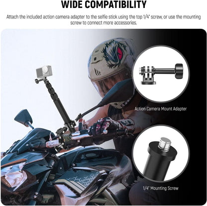 NEEWER Motorcycle Camera Mount Kit, Bicycle Handlebar Invisible Selfie Stick, 360° Ball Heads, Super Clamps & Cleaning Cloth, Compatible with GoPro Insta360 DJI AKASO Action Cam Video Recording, GP-30