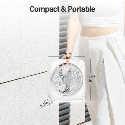Portable Table fan, Window Fan,Small Box Fan with 3 Powerful Speed & 4 Timer Setting, 270° Pivoting Quiet Square DC Fan for Home Office Bedroom Bathroom Kitchen
