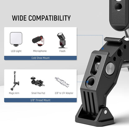 NEEWER Double Super Clamp with Magic Arm, Cleaning Cloth, Umbrella Camera Pole Clamp Mount for Desk Photo Studio Light Stand, Reflector, Scrim, Cross Bar, Motorcycle, Photography Accessories, UA036