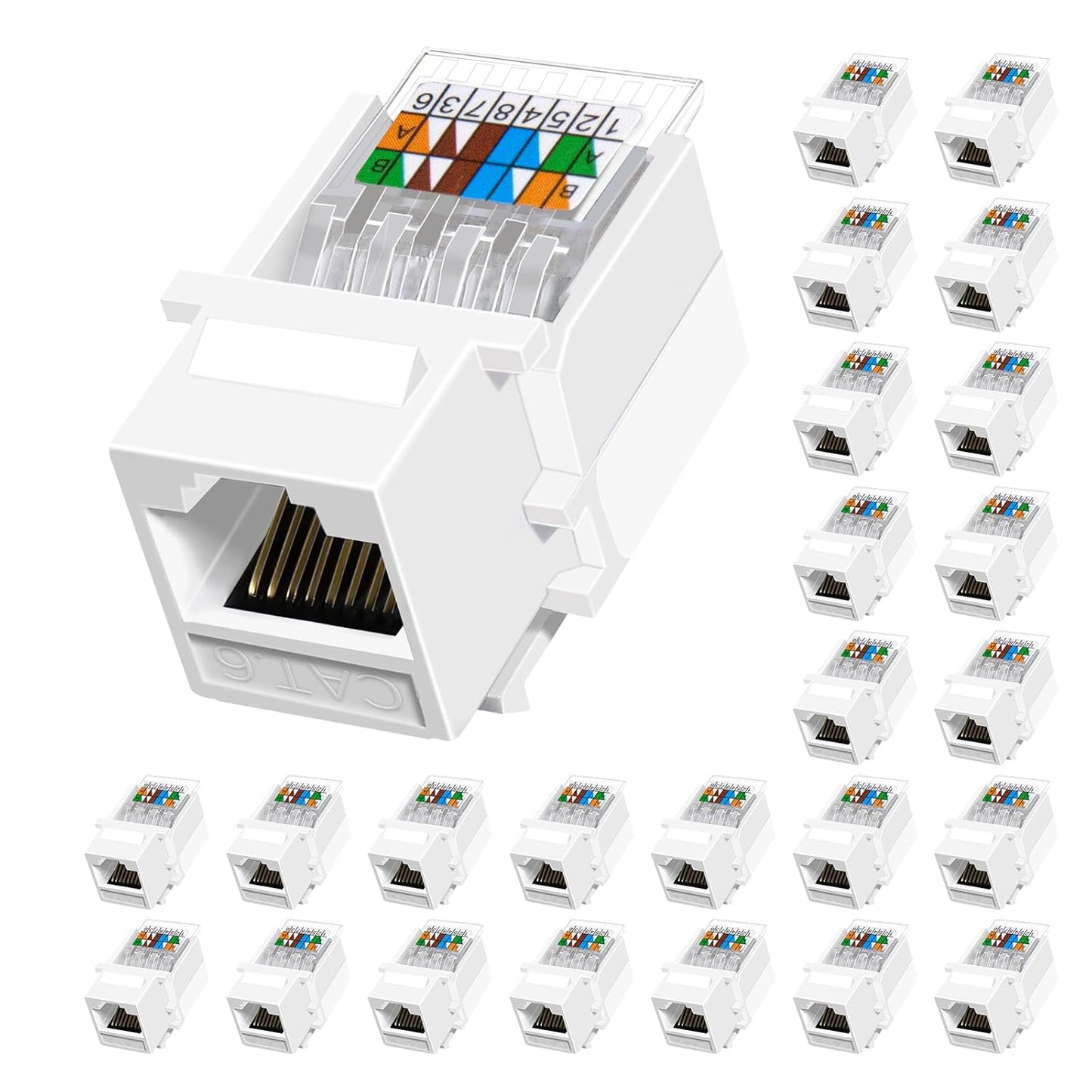 Cat6 RJ45 Keystone Jacks Toolless 25-Pack, Female RJ45 Connectors, Ethernet Keystone Jack No Punch-Down Tool Required Module Coupler (Not for Patch Panel),White