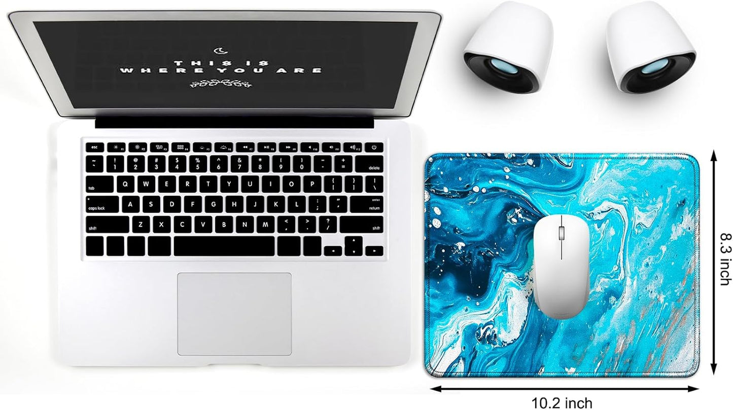 JIKIOU 3 Pack Mouse Pad with Stitched Edge, Comfortable Mouse Pads with Non-Slip Rubber Base, Washable Mousepads Bulk with Lycra Cloth, Mouse Pads for Computers Laptop Mouse 10.2x8.3x0.12in Blue Wave