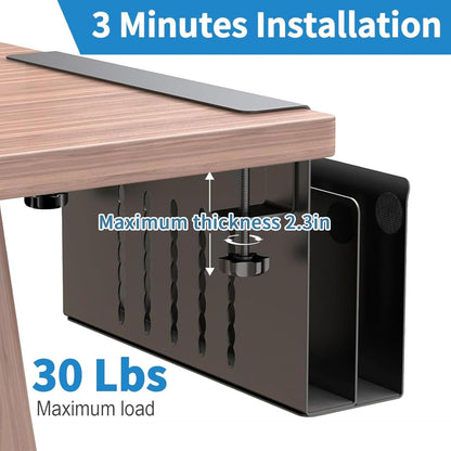 2 Tier Desk side storage, Desk Laptop Holder with Magnetic Pen Holder, No Drill Hanging Table Organizer for Office and Home Fits Flat Edge 0.3" to 2.3"