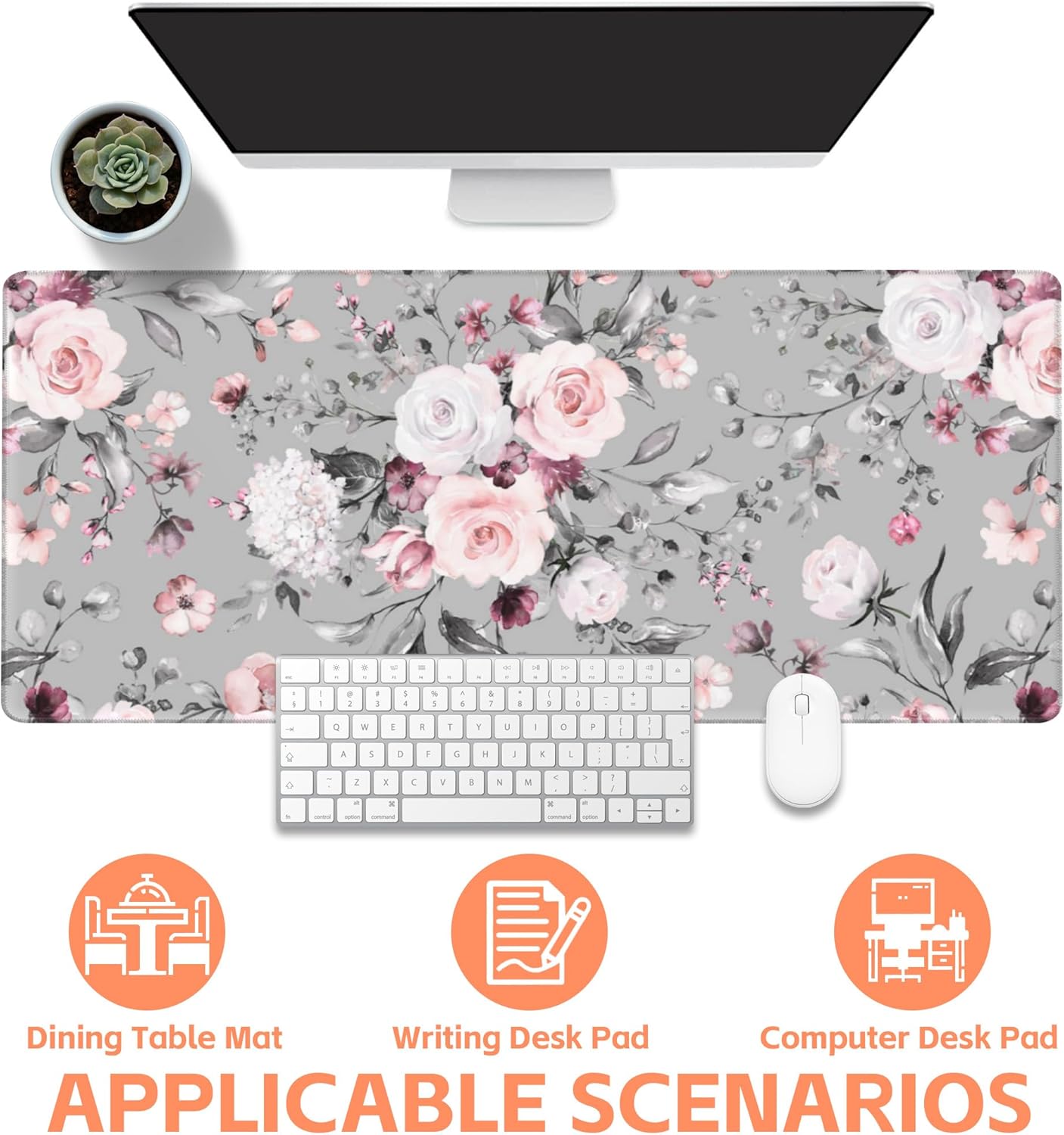 Mouse Pad Large Watercolor Rose Non-Slip Gaming Desk Mat with Stitched Edge Laptop Keyboard Desk Pad for Work Home Gaming (35.4 x 15.7 Inches)