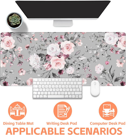 Mouse Pad Large Watercolor Rose Non-Slip Gaming Desk Mat with Stitched Edge Laptop Keyboard Desk Pad for Work Home Gaming (35.4 x 15.7 Inches)