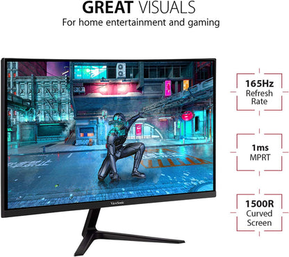 ViewSonic VX2718-2KPC-MHD 27 Inch Curved 1440p 1ms 180Hz Gaming Monitor with FreeSync Premium, Eye Care, HDMI and Display Port