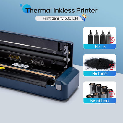 iDPRT Portable-Printer Wireless for Travel, 300DPI Inkless Thermal Small Printers for Home Use, Office, Vehicles, Mobile Bluetooth Printer Supports 8.5" x 11" US Letter, for Smartphone & PC,Blue