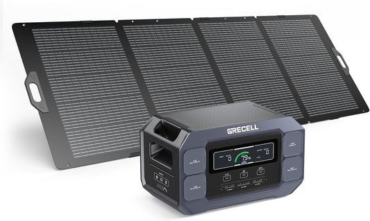 GRECELL Portable Power Station 1000W with Solar Panel 200W,999Wh Solar Generator with Panels Included, 60W USB-C PD Output, 110V Lithium Battery Pack Kit for Outdoor Camping Travel Home (Peak 2000W)