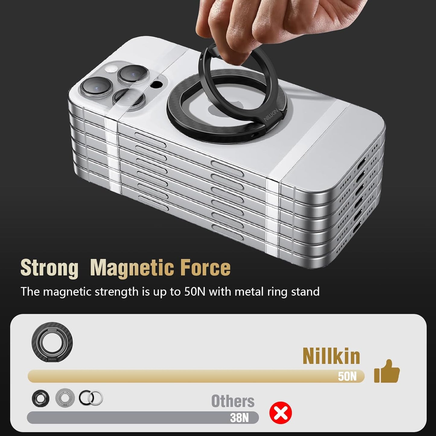 Nillkin FiberSnap for Magnetic Phone Ring Holder for MagSafe, Magnet Cell Phone Grip Stand Finger Ring Kickstand Two-Sided Magnetic Compatible with iPhone 16 Pro Max 15 14 13 12 MagSafe Accessories