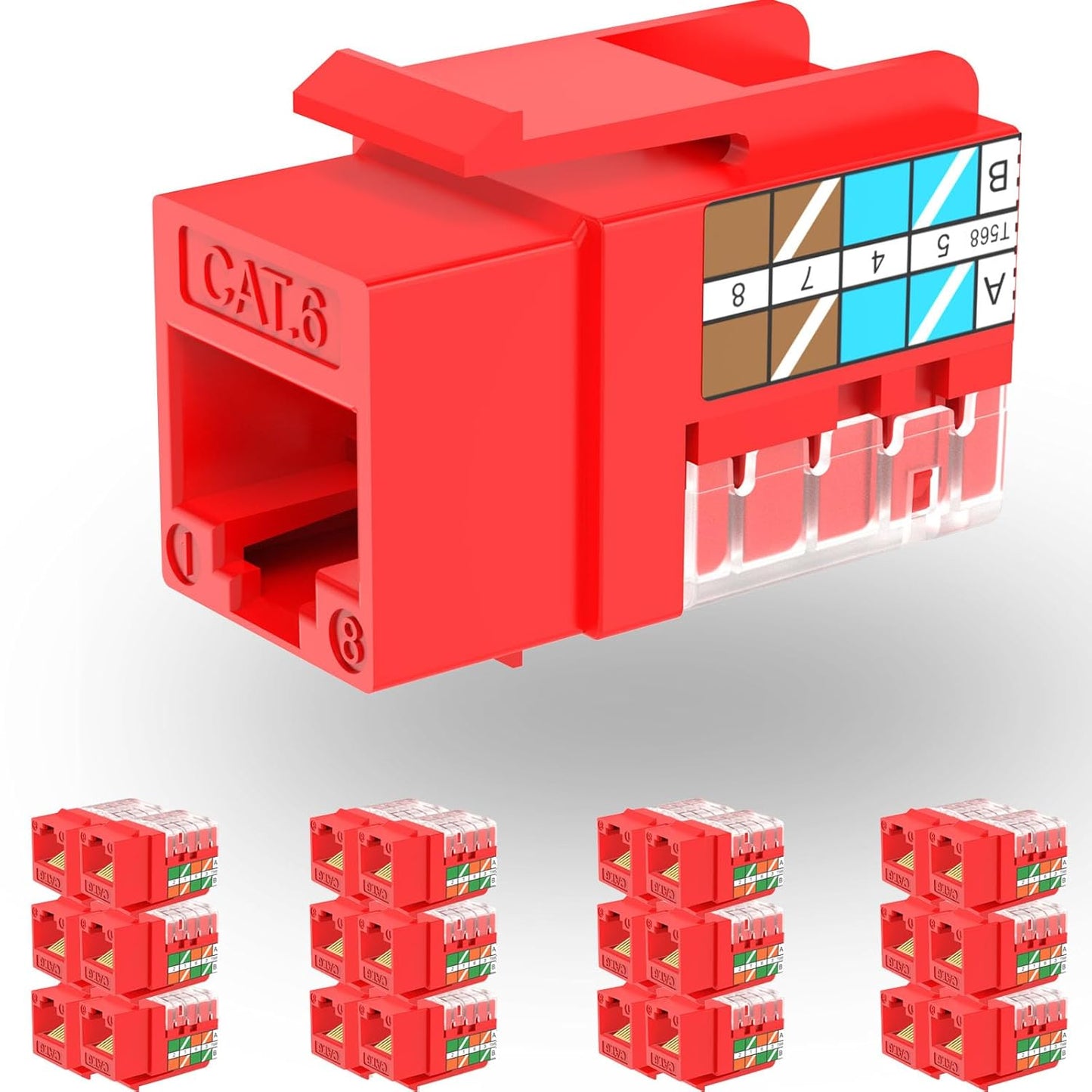 Rapink RJ45 Keystone Jack Cat6 10G Support, Keystone Jacks UTP 25 Pack for Wall Plate and Patch Panel, Rj45 Keystone 90 Degree Red Color for Cat6, Cat5e, Cat5 Cabling