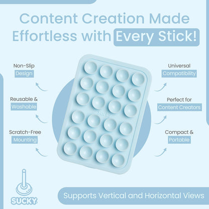 SUCKY Silicone Suction Phone Case Adhesive Octo Cup Buddy Mount - Anti-Slip Holder, Hands-Free Phone Accessory for iPhone & Android - Sticky Grip for Selfies, Videos - Baby Blue