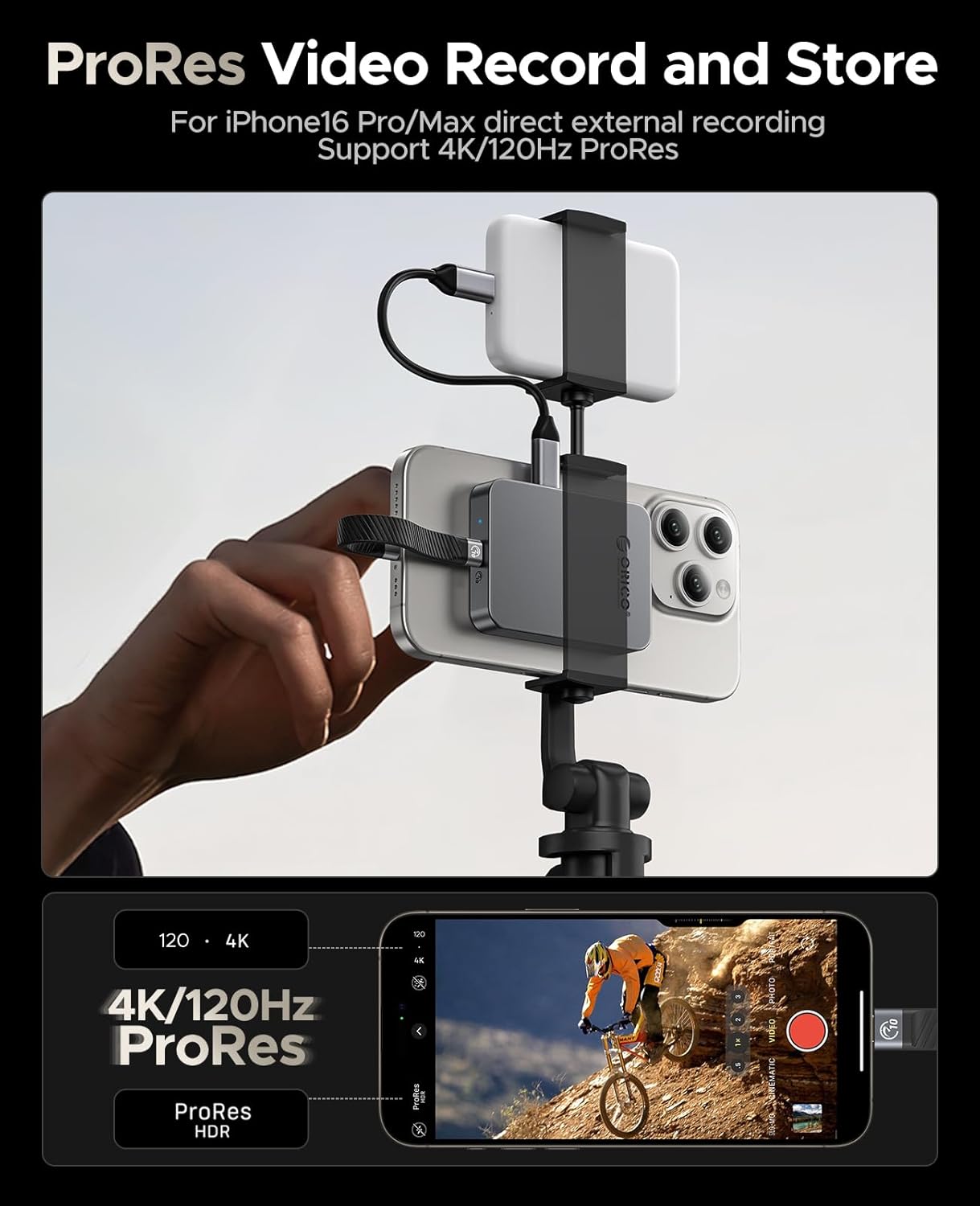 ORICO 1TB Magnetic SSD, PD100W Charging, 4K ProRes HDR, 1000MB/s USB 3.2, Portable External Drive for iPhone 16/15, Laptops, Tablets - Aluminum Alloy, Drop Resistant - K10