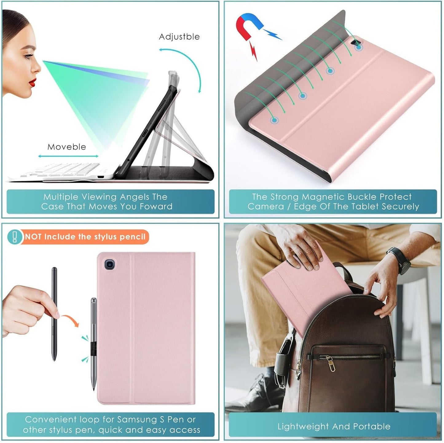 DETUOSI Backlit Keyboard Case for Samsung Galaxy Tab A7 Lite 8.7" 2021 (SM-T220/T227U) with S Pen Holder, 3 Viewing Angles Folio Leather Book Cover with Magnetic Closure + Wireless Keyboard Detachable