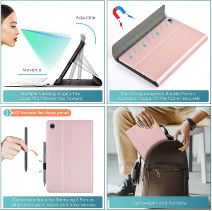 DETUOSI Backlit Keyboard Case for Samsung Galaxy Tab A7 Lite 8.7" 2021 (SM-T220/T227U) with S Pen Holder, 3 Viewing Angles Folio Leather Book Cover with Magnetic Closure + Wireless Keyboard Detachable