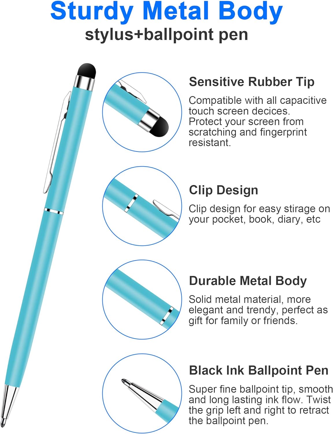 24 Pack Stylus Pens for Touch Screens innhom Stylus Pen for ipad iPhone Tablets Samsung and Black Ink Ballpoint Pens-2 in 1 Stylists Pens