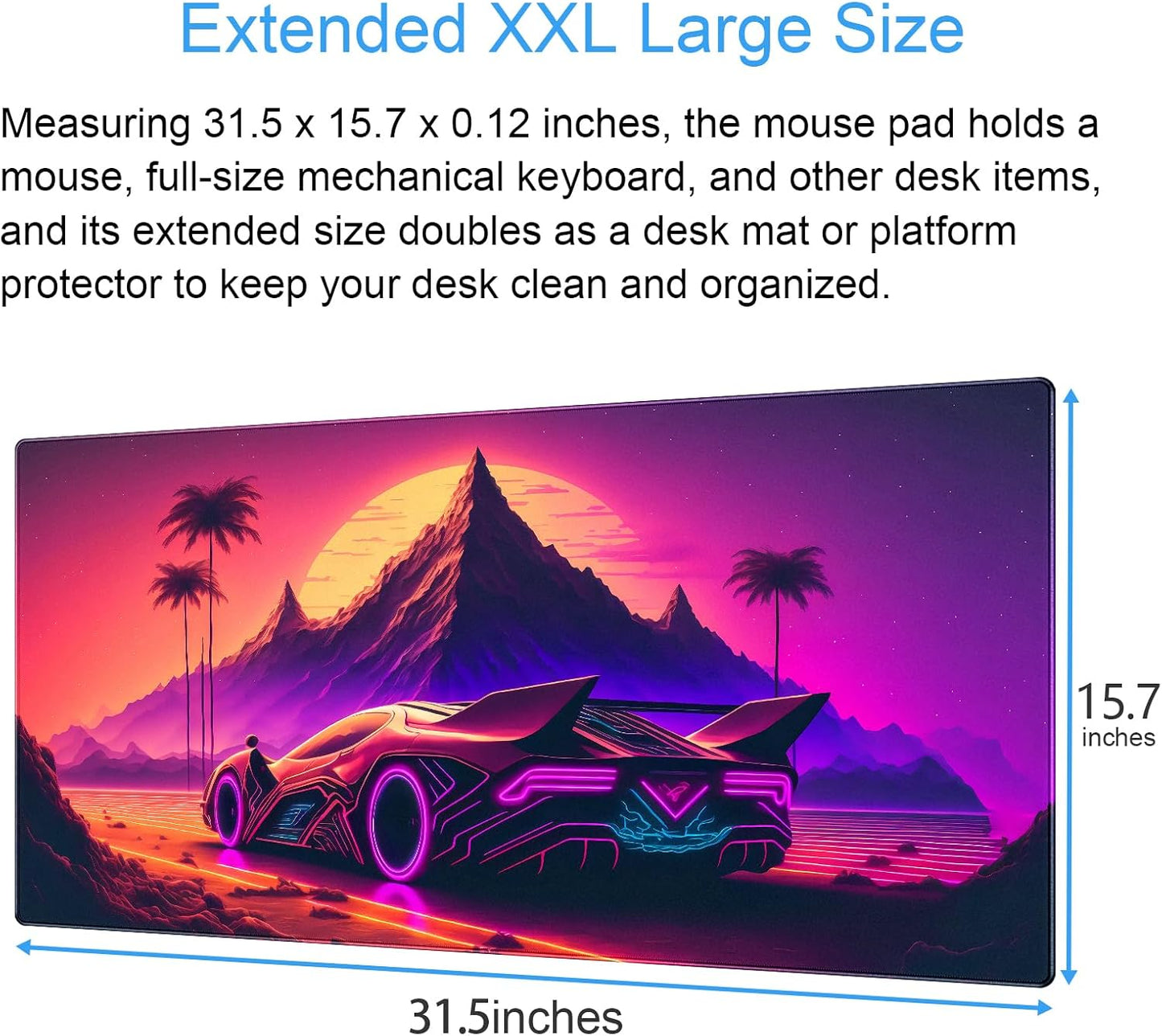 Purple Cyberpunk Fantasy Gaming Mouse Pad - XL Extended Sci-Fi Neon City Design Desk Mat for Computers, Office & Gaming (31.5" x 15.7")