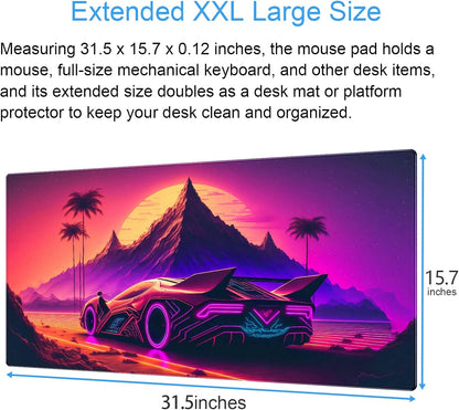 Purple Cyberpunk Fantasy Gaming Mouse Pad - XL Extended Sci-Fi Neon City Design Desk Mat for Computers, Office & Gaming (31.5" x 15.7")