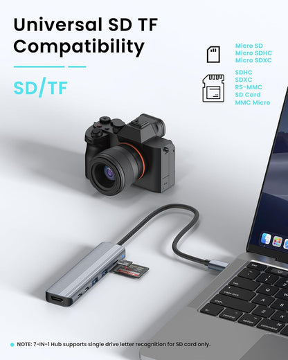 USB C Hub Multiport Adapter for Laptop MacBook Air/Pro, Multiple Ports Dongle Dock with 4K HDMI, 100W PD, 2xUSB-A 3.0, USB-C Data Port, SD/TF Card Reader