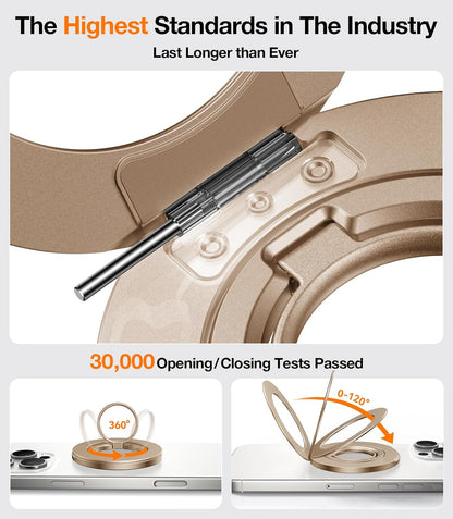 TORRAS 2025 Upgrade [Dual-Ring] Fit for MagSafe Phone Grip Ring Holder Compatible with MagSafe Kickstand Magnetic for iPhone 16/15/14/13/12/11 Samsung, Google Accessories, Desert Titanium Gold