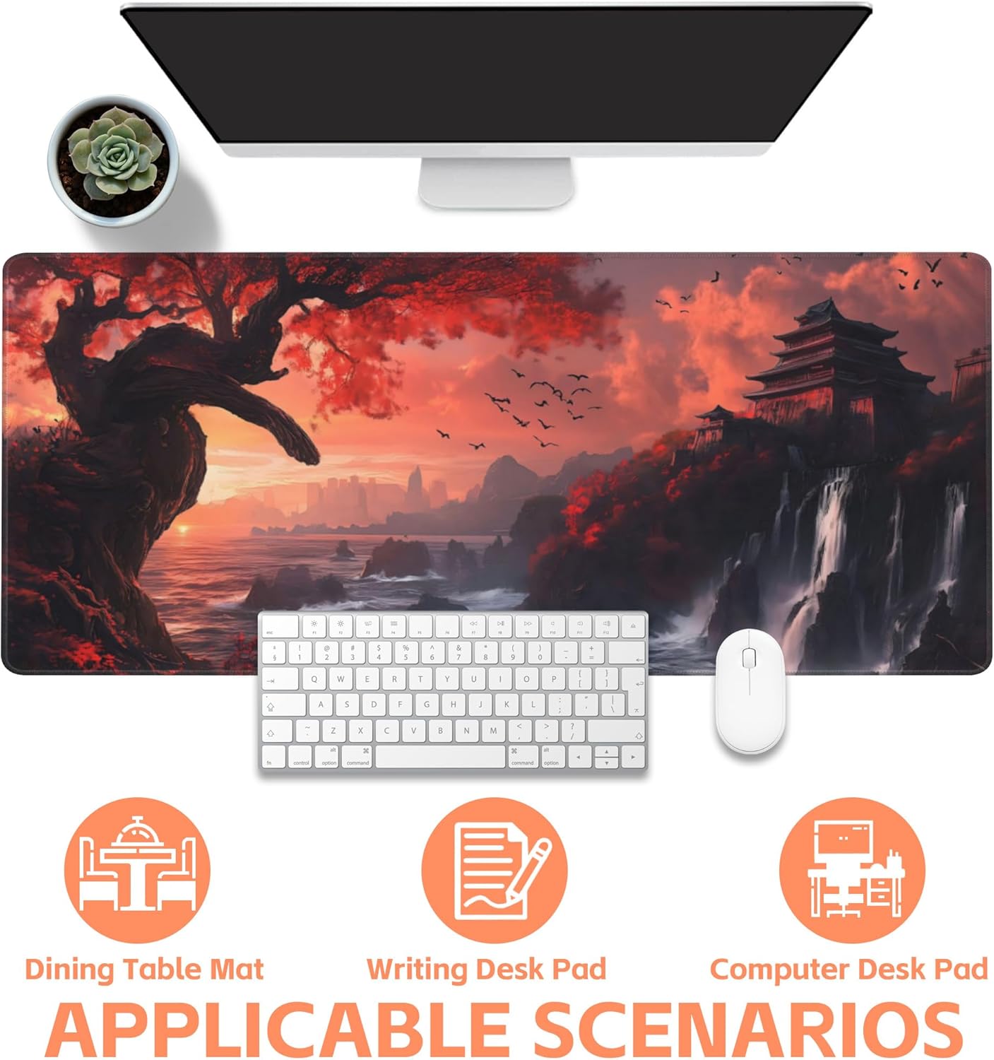 Mouse Pad Large Fantasy Landscape Non-Slip Gaming Desk Mat with Stitched Edge Laptop Keyboard Desk Pad for Work Home Gaming (35.4 x 15.7 Inches)