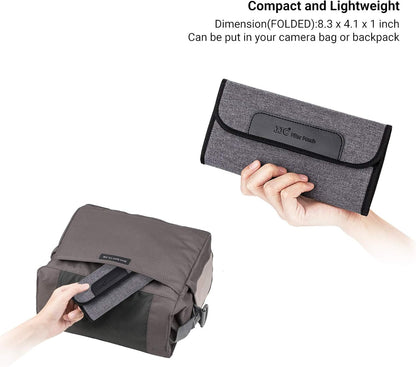 JJC 4 Pockets Lens Filter Case for Filter Up to 82mm (37mm 40.5mm 43mm 46mm 49mm 52mm 55mm 58mm 62mm 67mm 72mm 77mm),Foldout Filter Pouch with Microfiber Cleaning Cloth,Photography Filter Holder Bag
