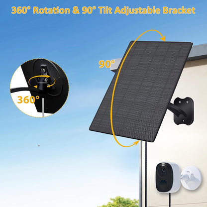 Zivif 10W Solar Panel for Security Cameras, 5V Solar Charger with USB-C/Micro USB/DC 5.5x2.1mm Ports, IP66 Waterproof, Adjustable Mount & 7.2FT Cable