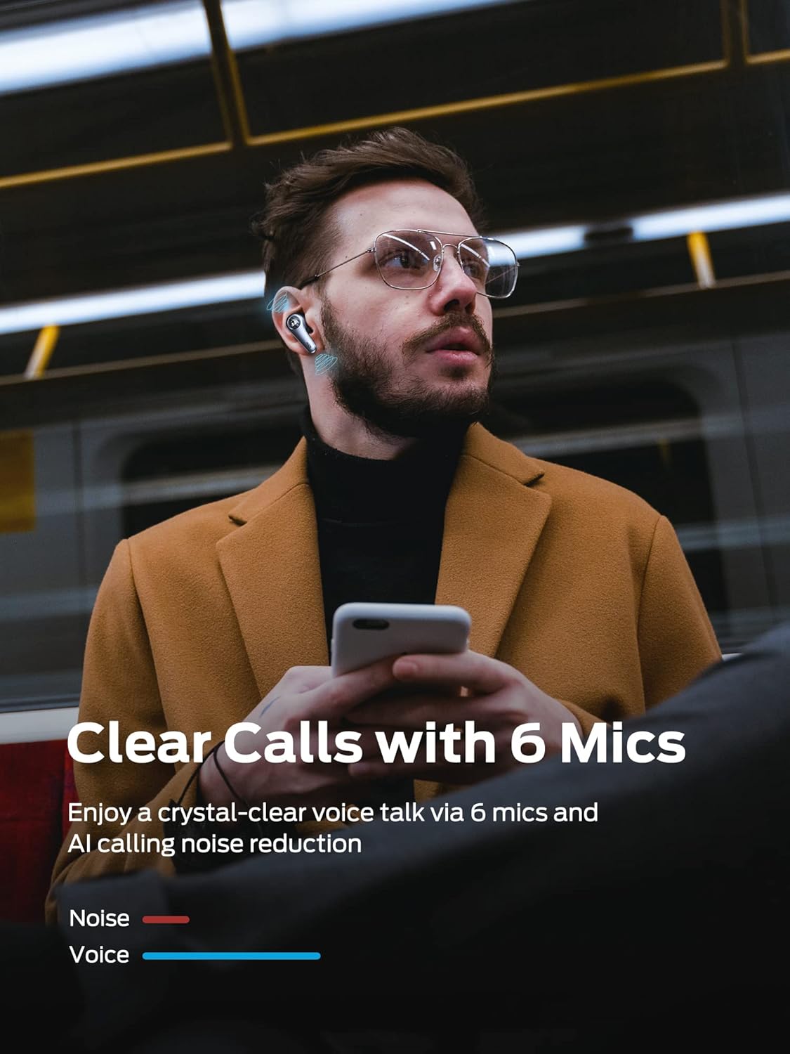 Monster Clarity 8.0 Hybrid Active Noise Cancelling Wireless Earbuds, 42dB in-Ear ANC Earphones Deep Bass with 6 Mics, Bluetooth 5.2, 50H Play Time with Wireless Charging Case,Blue