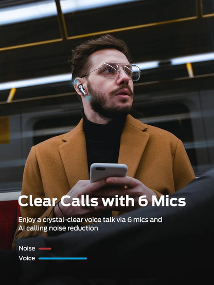 Monster Clarity 8.0 Hybrid Active Noise Cancelling Wireless Earbuds, 42dB in-Ear ANC Earphones Deep Bass with 6 Mics, Bluetooth 5.2, 50H Play Time with Wireless Charging Case,Blue