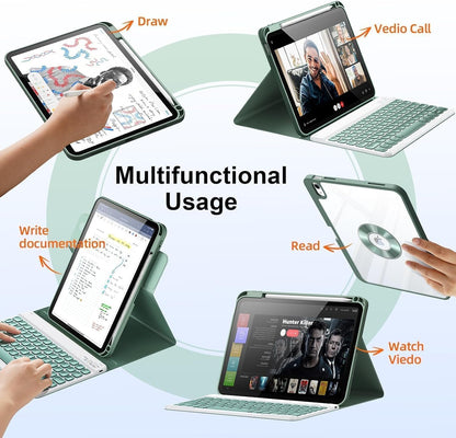 for iPad 11th 10th Generation Case with Keyboard, Magnetic 720° Rotatable Cover Detachable Wireless Bluetooth Backlit Keyboard with Pencil Holder for iPad 11 inch A16 2025 & 10.9 inch 2022 -Dark Green