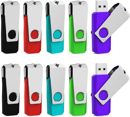 Aiibe 16GB USB 3.0 Flash Drive 10 Pack - Thumb Drives Memory Stick in 5 Mixed Colors (Black, Red, Cyan, Green, Purple)