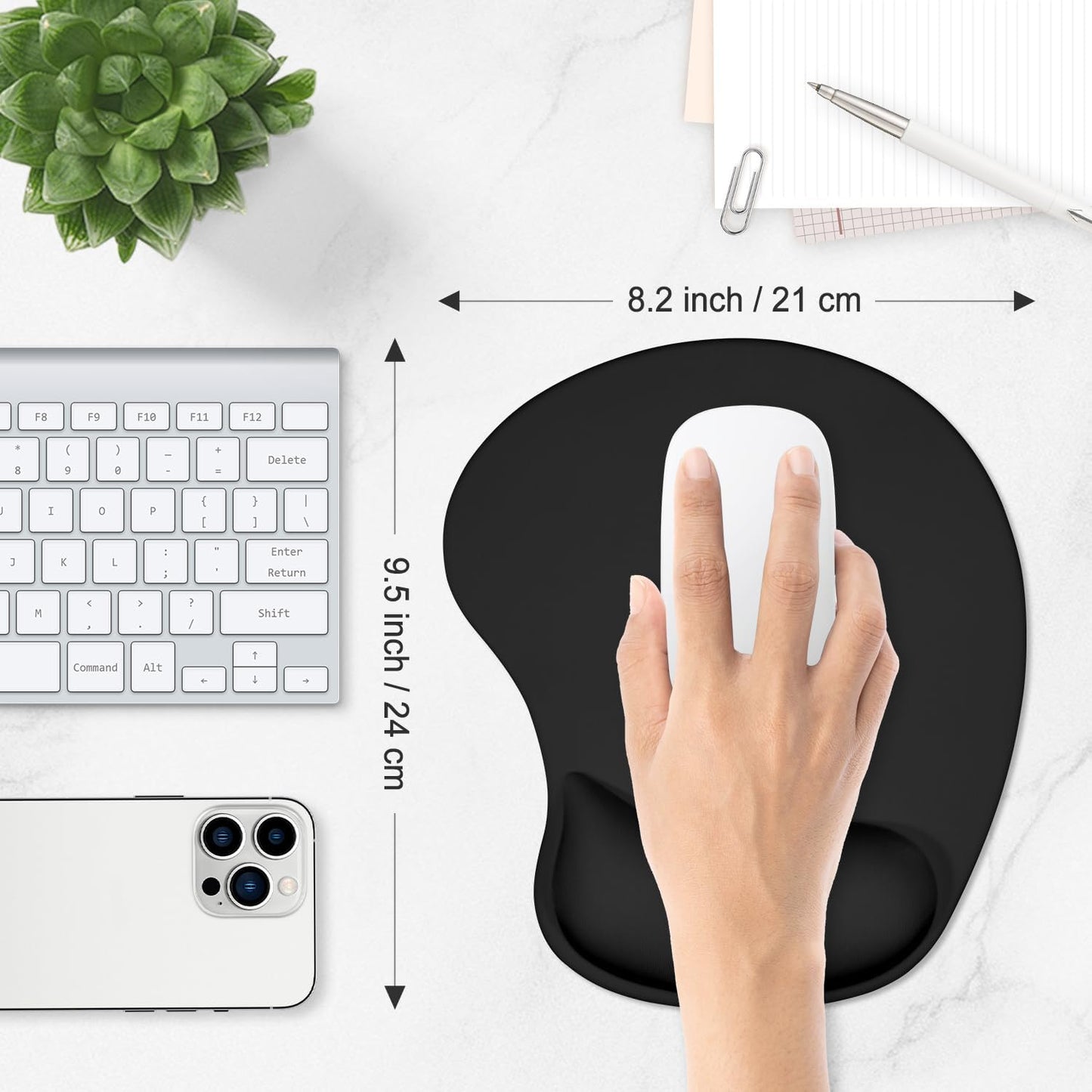 ITNRSIIET Ergonomic Mouse Pad, Cushioned Gel Wrist Rest, Non-Slip Base, Smooth Surface, Cute Multi-Color, 9.5 x 8.2 in, Black