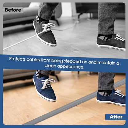 Floor Cord Cover for Wires on Floor Self Adhesive Cord Hider Floor Cable Management Wire Covers for Cords Protector Prevent Cable Trips Cord Cavity W 0.47" x H 0.27", Gray Wood, 3.3Ft