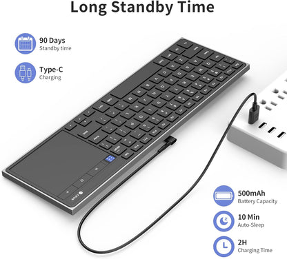 CZUR Rechargeable Bluetooth Keyboard with Touchpad, Portable Computer Keyboard with Trackpad, Wireless Ultra Slim Keyboard for PC/Laptop/Tablet/Phone, for Windows/Android