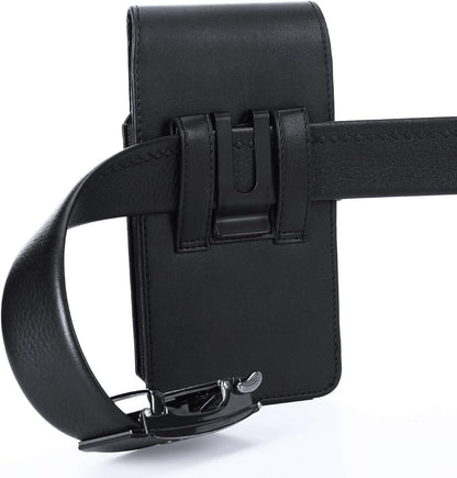 BECPLT Leather Holster Belt Case for iPhone 16 Pro/15/14/13/12/11 Pro & Galaxy S25/S24/S23/S22/S21/S20 - Slim Hard Case with Clip/Loops - Black