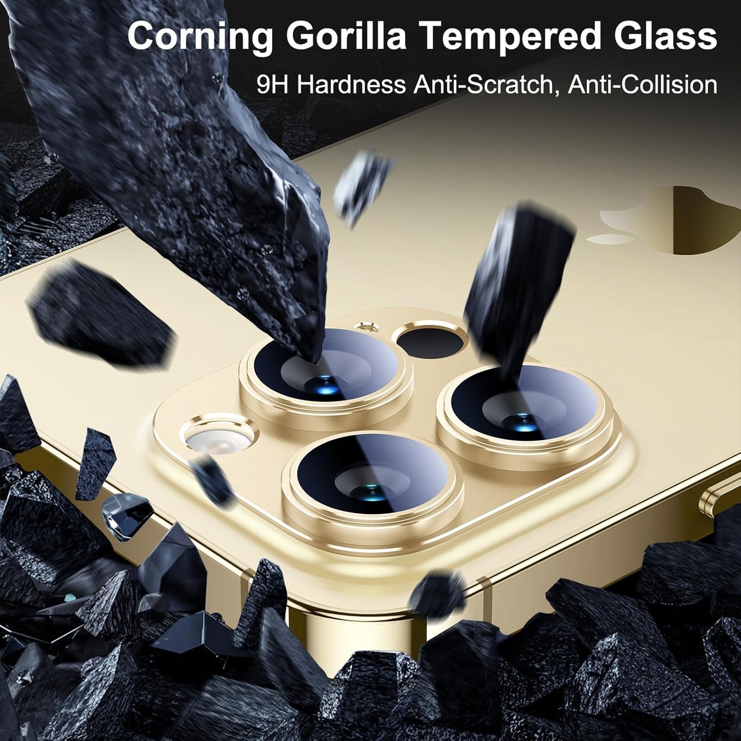 Esanik 2023 Upgrade 2 Pack for iPhone 14 Pro/iPhone 14 Pro Max Camera Lens Protector, Aluminum Alloy Metal matte Case Tempered Glass Camera Screen Cover, Scratch Resistant Case Friendly (Gold)