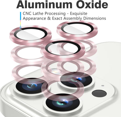 AGVEE 3+3 Camera Lens Protector for iPhone 15 Pro 6.1" / 15 Pro Max 6.7", Brushed Metal Ring 9H Tempered HD Glass Camera Protector Cover Film, Pink