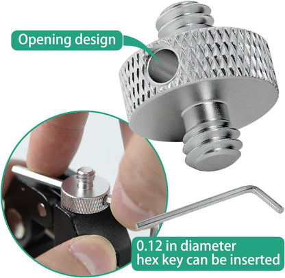 Camera Mount Screw 1/4" Male to 1/4" Male & 1/4" to 3/8" Tripod Screw Adapter with Hole 7 Pcs Set for Camera Tripod Mount Light Stand DSLR Equipped with Hex-L Key (Silver)