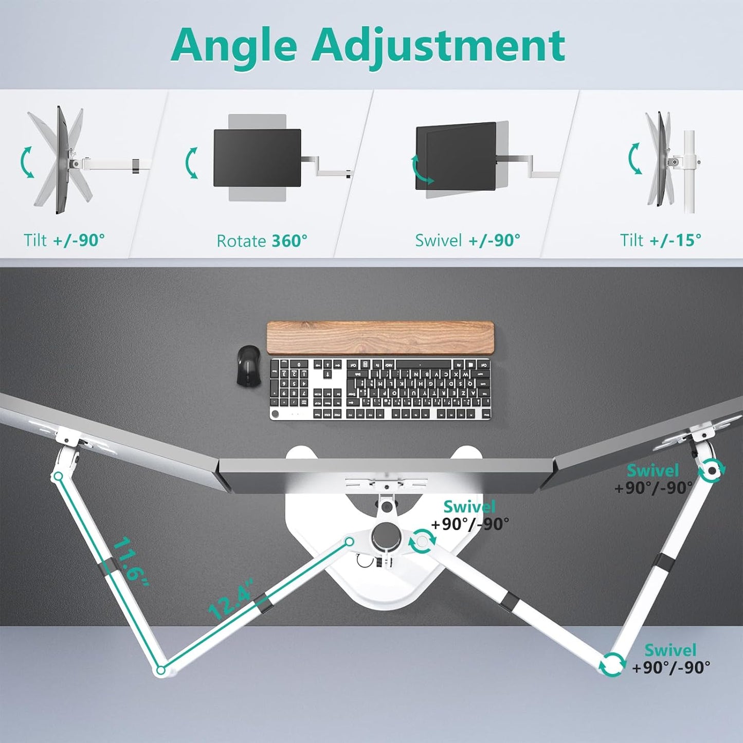 WALI Triple Monitor Stand, Free Standing Three LCD Monitor Fully Adjustable Desk Mount Fits 3 Screens up to 27 inch, 22 lbs Weight Capacity per Arm (MF003-W), White