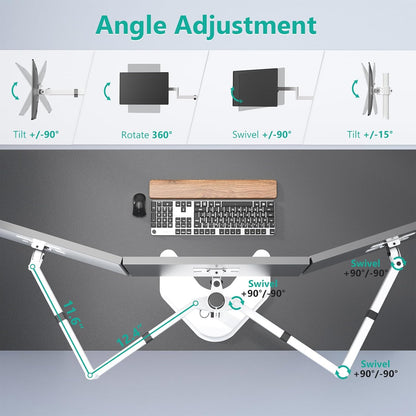 WALI Triple Monitor Stand, Free Standing Three LCD Monitor Fully Adjustable Desk Mount Fits 3 Screens up to 27 inch, 22 lbs Weight Capacity per Arm (MF003-W), White