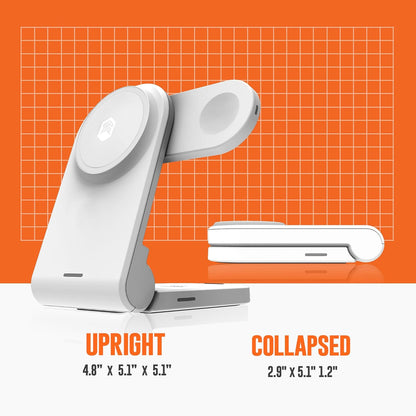 STM ChargeTree Mag: 3-in-1 MagSafe Wireless Charging Station for iPhone 16, 15, 14, 13, & 12 Series, Apple Watch, and AirPods - Foldable and Space-Saving Dock - Black